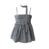 DAIIIBABYYY  -  Women's French Style Pleated Striped Camisole Female Summer Off-shoulder Sleeveless Slim Fit Short Suspenders Tops with Ribbons