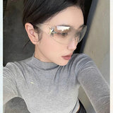 Daiiibabyyy  Cyberpunk All Inclusive Star Sunglasses Female Pilot Transparent Y2K Millennium Sunglasses Sports Cycling