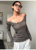 DAIIIBABYYY  -  Striped Slim T Shirt Women Clothes Long Sleeve Skinny Spring Autumn Tops Tees Female Clothing Sexy 2000s Clothes Y2k