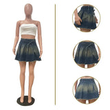 Daiiibabyyy 2024 Summer Gradient Tassel Pleated Denim Mini Skirt Women High Waist Zipper Casual Versatile Trends Short Bottom Y2k Streetwear