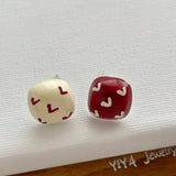 Daiiibabyyy  Sweet Contrast Color Enamel C Shaped Heart Asymmetric Square Geometric Stud Earrings for Women Wholesale Casual Jewelry
