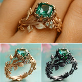 Daiiibabyyy  Inlaid Design Leaf Flower Ring Fade-Resistant with Green Stone Finger Decoration Daily Wear Individual Ins Style