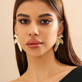 DAIIIBABYYY  -  Exaggerated Big Geometry Half Flower Metal Earrings Gothic Irregular Liquid Metal Stud Earrings Women's Banquet Jewelry