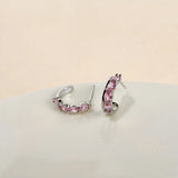 Daiiibabyyy  Pink Crystal Double-layer C-shaped Stud Earrings Girls Sweet Simple Earrings Party Fashion Jewelry Women Gifts