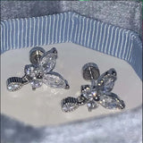 Daiiibabyyy  1Pcs Shiny Zircon Butterfly Stud Earrings For Women Stainless Steel Silver Color Hollow Ear Bone Nail Small Earrings Jewelry