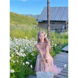 Daiiibabyyy  French Style Floral Print Off-Shoulder Long Dress Women's Slim Fit Sexy Mesh Skirt Summer New Arrival Elegant Lady Dress