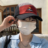 DAIIIBABYYY  -  Japanese Retro Mountain Peak Embroidery 5-panel Baseball Caps for Men Summer Couple Versatile Fashion Sunscreen Women's Hats