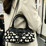 Daiiibabyyy  Retro Y2k Polka Dot Motorcycle Underarm Bag Stylish Women's Belt Buckle Design Shoulder Bag Niche Rivet Patchwork Design Handbag