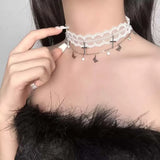 Daiiibabyyy  New Lace Cross Pendant Necklace for Women Punk Metal Butterfly Tassel Choker Necklace Y2K Halloween Jewelry Accessories ﻿