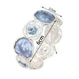 Daiiibabyyy  Enamel Colored Oil Rose Bracelet Geometric Hollowing Out Elastic Buckle Elastic Flower Bangle Ethnic Chinese