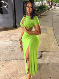 Daiiibabyyy  Women's Asymmetrical Hollow Out Ruched High Slit Cutout Fitted Dress Mint Green