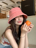 Daiiibabyyy  Women's Cute Hats Blue Bucket Hats Weet Style Lace Sweet Girl Fisherman Hat Summer Sun Protection Hat Trend Korean Version Caps