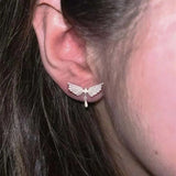 Daiiibabyyy  Fashion Silver Color Angel Wings Stud Earrings for Women Vintage Metal Frosted Bird Piercing Ear Bone Nail Earrings Jewelry