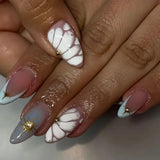 Daiiibabyyy  24pcs French White Fake Nails Fashion Short Almond Crocodile Design Full Cover Nail Tips with Starlight Press on False Nails Set