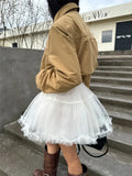 DAIIIBABYYY  -  Women Fashion Little White Mini Mesh Skirt Elastic High Waist Short Gauze Cake Skirt Ball Gown Fairy Princess A Line Tutu Skirt