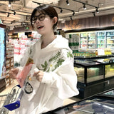 DAIIIBABYYY  -  Cotton Floral Embroidery Hooded Sweatshirt for Autumn and Winter Thick American Style New Sweet Pullover Jacket Loose Top
