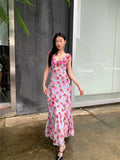 DAIIIBABYYY  -  Rose Backless Sleeveless Long Dress Summer 2024 Woman V Neck Ruffles A Line Vacation Maxi Dress Holiday Outfits