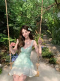 Daiiibabyyy  Beach Vaion Blue Lace Me Dr Two-Piece Set Summer Faion Pure Desire ort Sve V-Ne Cover-Up Outfit Student School