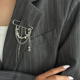 Daiiibabyyy  Irregular Square Beaded Tassel Chain Brooch for Women Exquisite Rivet Dangle Pants Chain Pin Versatile Clothing Accessories Gift