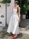 Daiiibabyyy  Sweet Summer Flower Embroidery Dresses Women's Clothing Temperament Robe Femme Tunic Pleated Maxi Dress Vestidos De Mujer