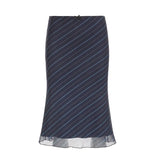 Daiiibabyyy  High Waist Chiffon Midi Skirts for Women Diagonal Striped Slim Flowy Ruffle Hem Casual Elegant Skirt