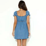 DAIIIBABYYY  -  Summer Chest Tie-up Hollow Out Denim Dress For Women European American New 2025 Bubble Short Sleeve Mini A-line Cowbody Dresses