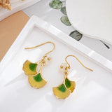Daiiibabyyy  Vintage Enamel Ginkgo Leaf Flower Earrings Women Autumn Winter Temperament Fashion Jewelry Holiday