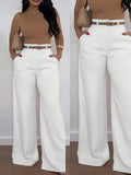 Daiiibabyyy  Summer Women's Clothing High Waist Wide Leg Pants With Belt Flowy Slim Trousers For Woman Polyester Elegant Tailored Full Length