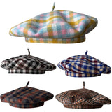 Daiiibabyyy  Autumn Winter British Color Plaid Flying Saucer Hat for Women Autumn Style Versatile Retro Checked Beret Fashion Painter Cap