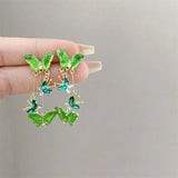 Daiiibabyyy  New Trendy Green Zircon Butterfly Earrings for Women Light Luxury Sweet Long Tassel Earrings Aesthetics Wedding Party Jewelry