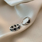 Daiiibabyyy  Vintage Black Enamel Love Heart Couple Ring for Men Women Personality Adjustable Opening Stainless Steel Ring Jewelry Accessory