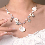 DAIIIBABYYY  -  Y2K Handmade Colorful Flower Shell Pendant Necklace for Women Fashion Natural Gravel Beaded Necklace Girl Aesthetic Jewelry