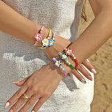 DAIIIBABYYY  -  Handmade Bohemian Sweet Colorful Polymer Clay Chain Bracelets for Women on Hand Flower Elastic Bangles Y2K Jewelry Gift