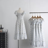 DAIIIBABYYY  -  Elegant Princess Womens Dresses Floral Print Off Shoulder Slash Neck Fairy Birthday Party Midi Dress Beach A-Line Vestidos New