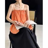 DAIIIBABYYY  -  Summer New Top with Western Style, Loose and Versatile, Solid Color, Girl's Sensation, Age Reducing Strap, Small Tank Top