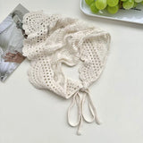 Daiiibabyyy  Korean Sweet Handmade Knitted Crochet Hollow Triangle Scarf Solid Color Hair Tie Scarf Hijabs