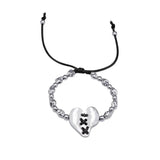 Daiiibabyyy  Punk Silver Color Spliced Heart Bracelet for Women Men Simple Adjustable Metal Bead Rope Chain Bracelet Couple Jewelry Gift New