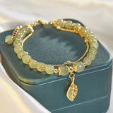 Daiiibabyyy Gold Color For Women's Hetian Jade Bracelet Leaves Double Layer Jewelry Girls Gifts Dropshipping