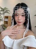 Daiiibabyyy  New bridal headgear handmade beaded headband French retro flower fringed hairpin personalized versatile  accessories