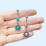 Daiiibabyyy Fashion Heart Crystal Pendant Belly Button Ring For Women Navel Piercings Bowknot Flower Belly Ring Body Piercing Jewelry