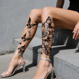 Daiiibabyyy  2pcs Black Flower & Butterfly Temporary Tattoo Stickers For Women, Waterproof & Long Lasting Fake Tattoo For Arm, Leg & Chest