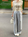 DAIIIBABYYY  -  Strap Design Pleated Casual Pants Women Summer New Niche Versatile Hanging High Waisted Straight Leg Trousers
