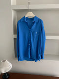 DAIIIBABYYY  -  Shirt Loose Silhouette Lazy Style Top Early Spring Simple Layered Blue Shirt for Women