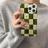 Daiiibabyyy  Crystal transparent white light IND grid splicing illustration phone case for iPhone 11 12 13 14 15 16 17 Pro Max