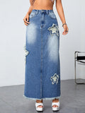 Daiiibabyyy Vintage Slit Denim Skirts Women Casual Chic American Style Baggy High Waist Trendy Streetwear Skirts