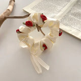 DAIIIBABYYY  -  Korean Romantic Red Rose Scrunchies White Black Oversized Hair Ribbons College Student Girls Fairy Elastic Hair Bands Simple Gum