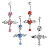 Daiiibabyyy  Y2K Body Accessory Pink Crystal Heart Belly Button Rings Sexy Jewelry Angel Wing Body Piercing Belly Button Ring Cute Belly Ring