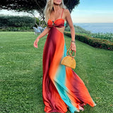 DAIIIBABYYY  -  Summer Sexy Halter Sleeveless Gradient Sling Dress Beach Holiday Backless Lace Up Slim Party Dresseses 2025 Women's Long Dress