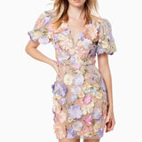 DAIIIBABYYY  -  Fashion Flower Embroidered Short Sleeved Dress Sexy Ladies Deep V Neck Slim Mini Dress Summer Elegant High Waist Party Dresses