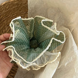 Daiiibabyyy  1PC Green Polka Dot Lace Four Layer Scrunchie, Elegant Elastic Hair Tie, Fashion Women Bun Hair Accessories Daily Hair Decor